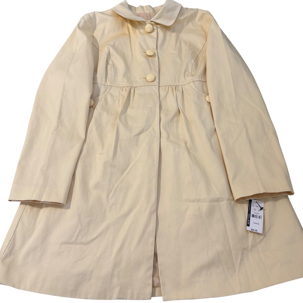 New York & Company Yellow Babydoll Trench Coat Peter Pan Collar Large NWT